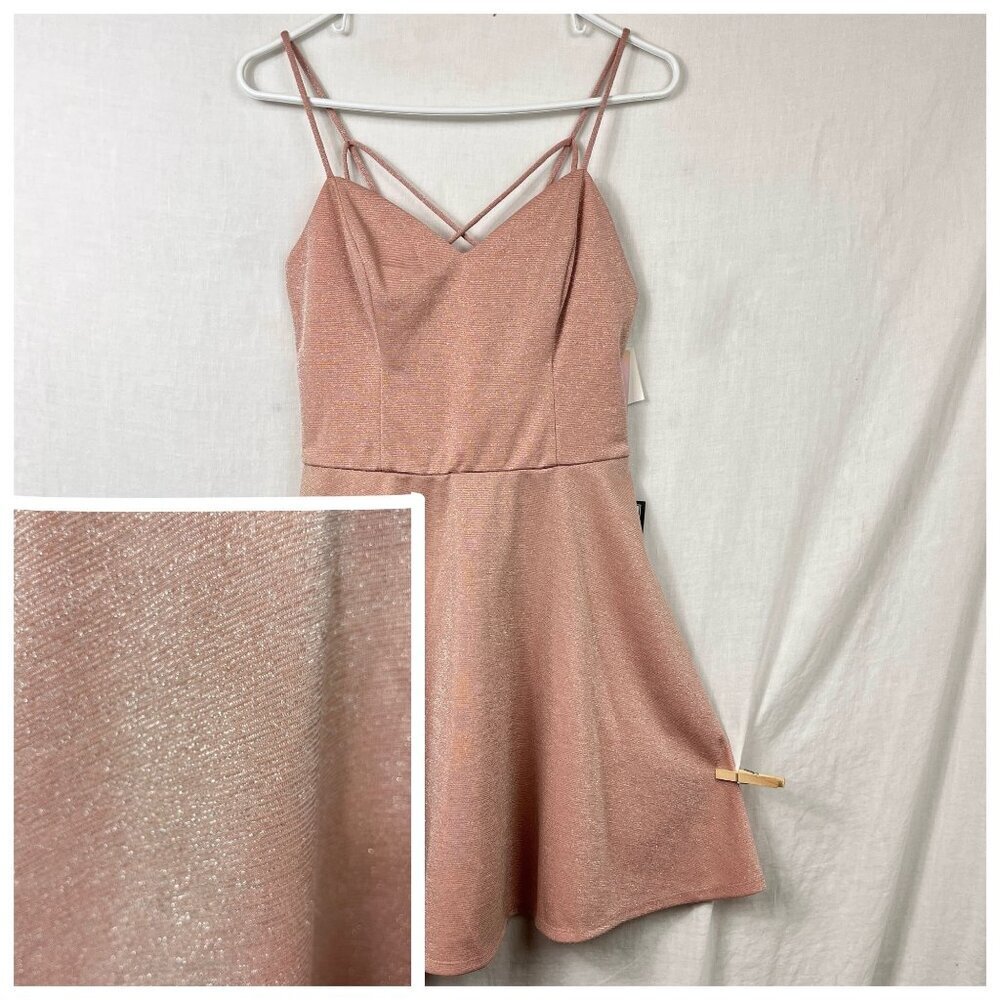 NEW BCX Sleeveless‎ Pullover Skater Dress Juniors L Y2K Sparkle Blush Pink Swing